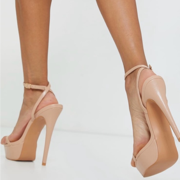 PrettyLittleThing NUDE Platform Strappy High Heels - Picture 9 of 10